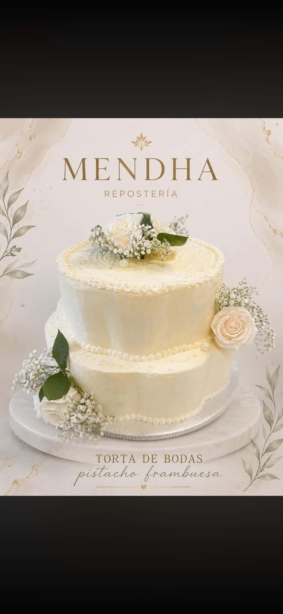 Torta de Bodas pistache frambuesa Mendha